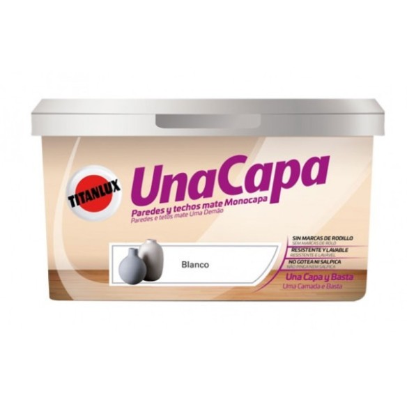 PINTURA PARA PAREDES TITAN UNA CAPA INTERIOR   BLANCO  MATE CUBETA  4L