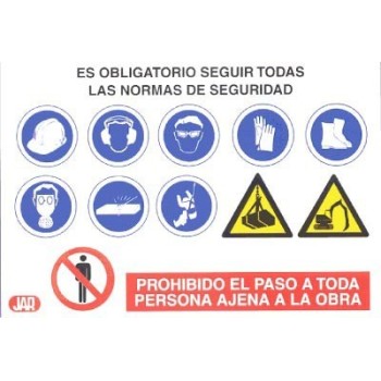 CARTEL PICTOGRAMAS DE OBRA JAR PLASTICO 100 X 70 CM