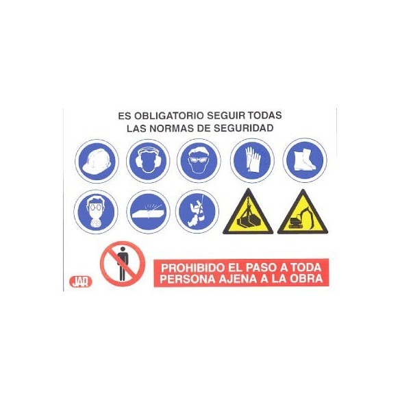 CARTEL PICTOGRAMAS DE OBRA JAR PLASTICO 100 X 70 CM