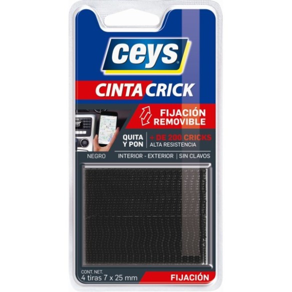 ADHESIVO 2 CARAS CRICK NEGRO 4 TIRAS 7CMX25MM CEYS