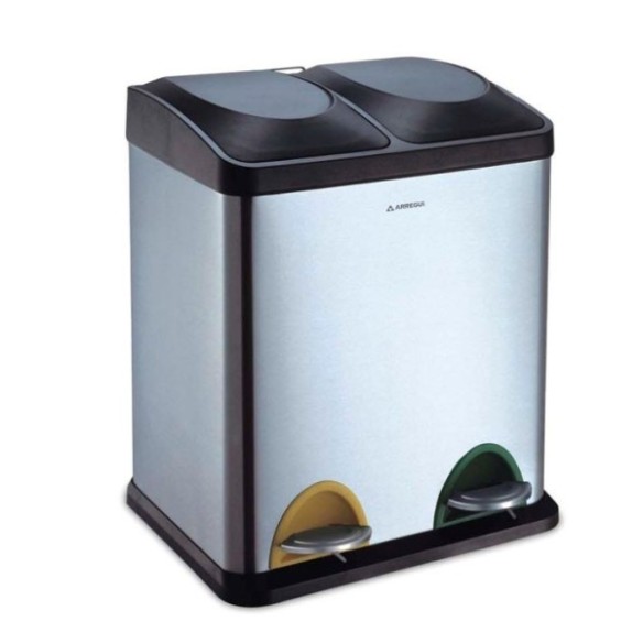 CUBO INOX RECICLAJE 2 COMPARTIMENTOS STEP BIN 30L ARREGUI