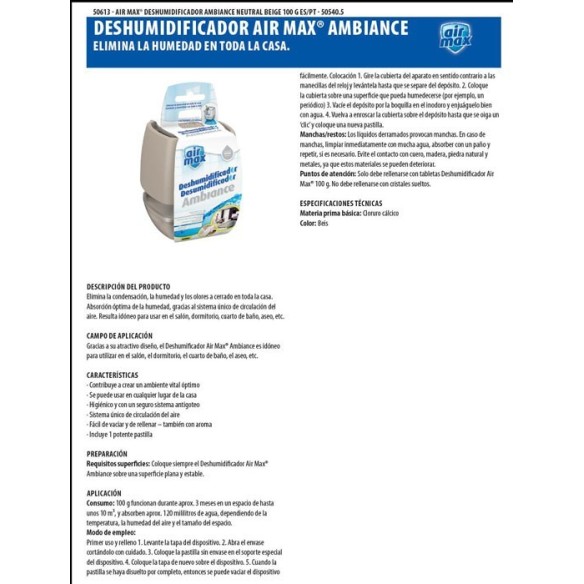 DESHUMIDIFICADOR AIRMAX 100G. AMBIANCE BLANCO IMEDIO