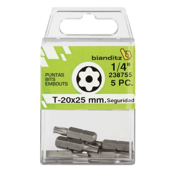 "JUEGO PUNTAS BIANDITZ 1/4""  T-20 INVIOLABLE 25MM 10UDS"