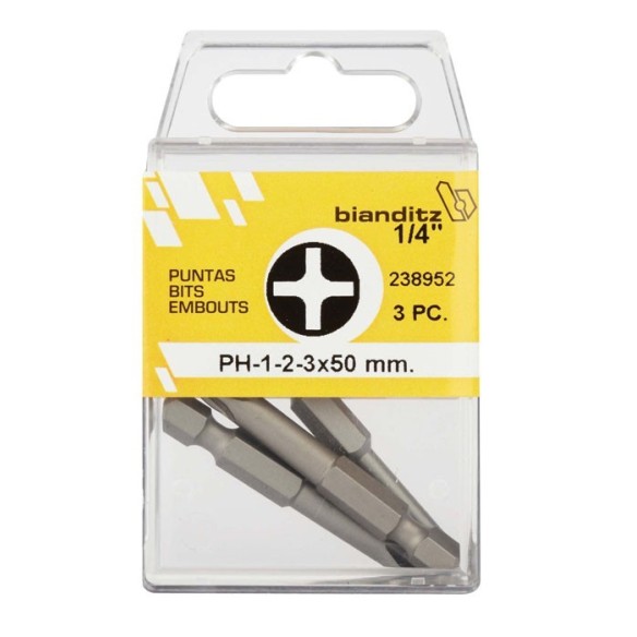 "JUEGO PUNTAS BIANDITZ 1/4""  PH-3 50MM 5UDS"