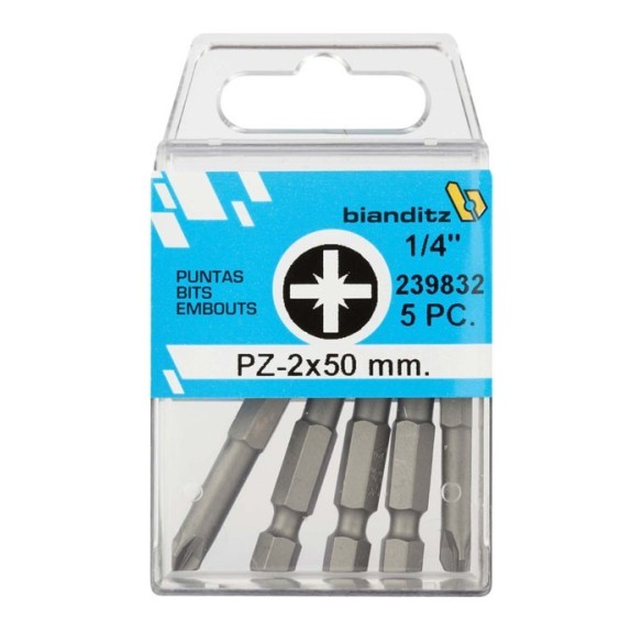 "JUEGO PUNTAS BIANDITZ 1/4""  PZ-2 50MM 5UDS"