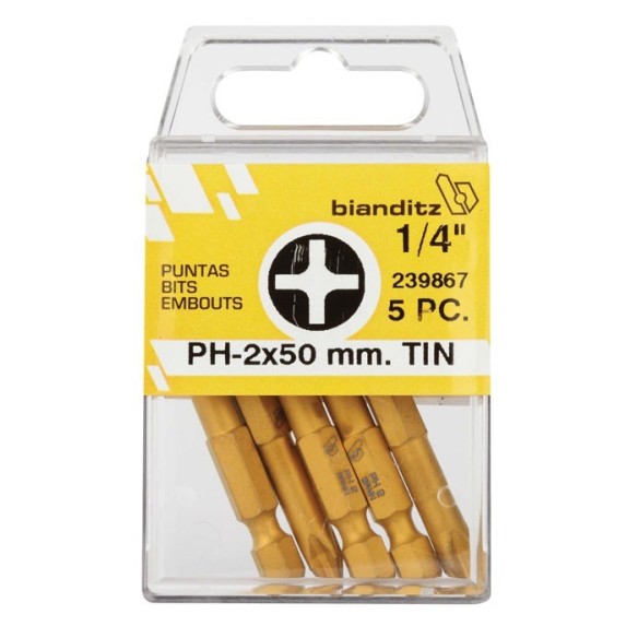 "JUEGO PUNTAS BIANDITZ 1/4""  PH-1 TITANIO 50MM 5UDS"