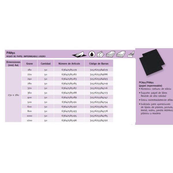 LIJA AL AGUA FLEXOVIT 230X280MM GR-240 HOJA