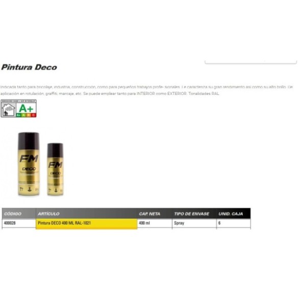 PINTURA SPRAY DECO AMARILLO REAL 400ML