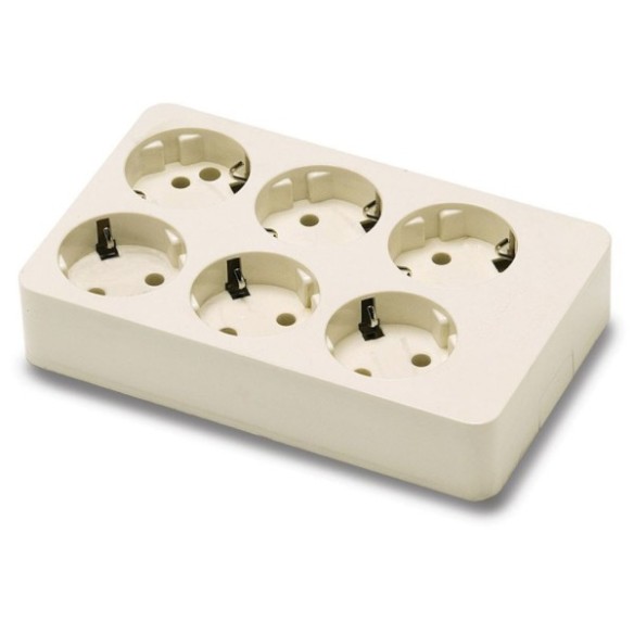 BASE MULTIPLE 6 TOMAS TT 16 A 250 V SIN CABLE BLANCO