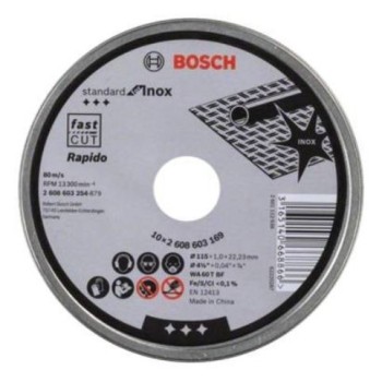 DISCO CORTE BOSCH WA 60 T BF INOX 115X1 MM 10U