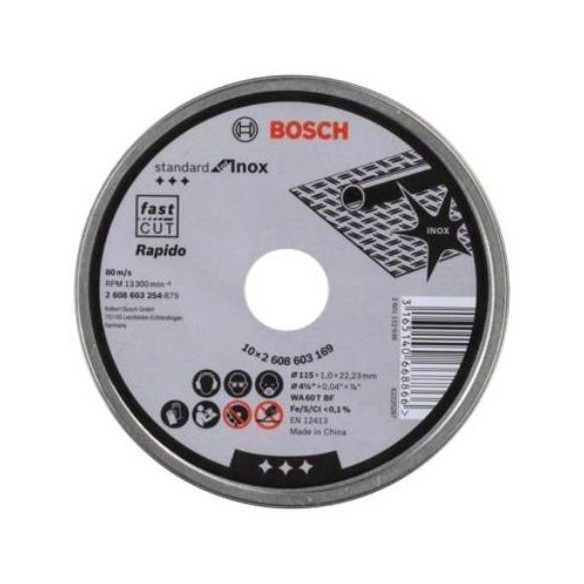 DISCO CORTE BOSCH WA 60 T BF INOX 115X1 MM 10U