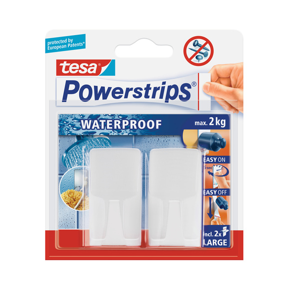 GANCHO DE PLASTICO BLANCO RECTANGULAR POWERSTRIPS WATERPROOF TESA