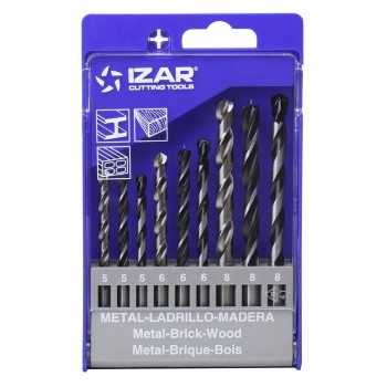 JUEGO BROCAS PARED-METAL-MADERA STANDARD CILINDRICA    5-6-8 MM 9 UDS