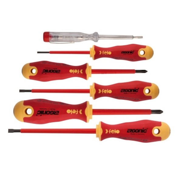 JUEGO DESTORNILLADORES FELO 413 ERGONIC VDE 5PZS +BUSCAPOLOS PL/PH AISLADO