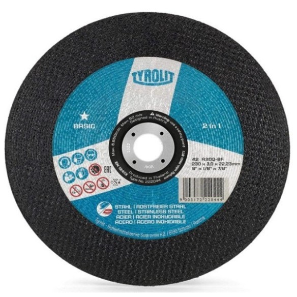 DISCO CORTE TYROLIT BASIC A30-BF INOX 230X3 MM