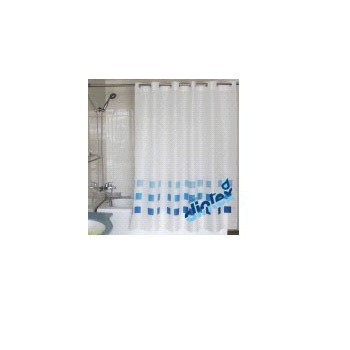 CORTINA DE BAÑO LLAS POLIESTER 180X200 BLANCO Y AZUL ANILLAS FÁCIL