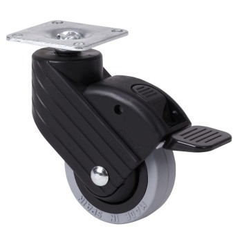 RUEDA MUEBLE AUXILIAR GIRATORIA HP NYLON/GOMA D50 NEGRO/GRIS PLACA 42X42 MM 22 KG CON FRENO