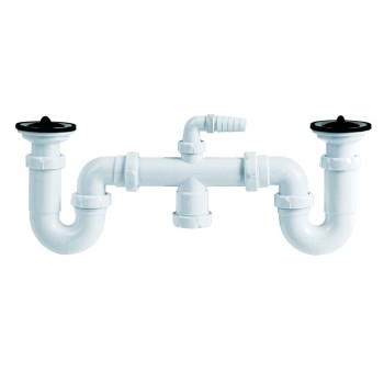 SIFON CURVO DOBLE EXTENSIBLE FREGADERO JIMTEN S-26 CON TOMA LAVADORA Y VALVULAS