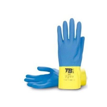 GUANTE SIN SOPORTE LATEX NATURAL 9007 QUIMICO AZUL/AMARILLO T 7