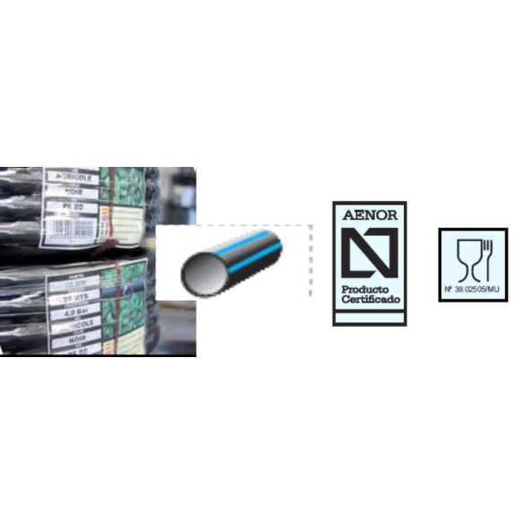 TUBO CAUDAL PE 100 HD 10 BAR ALIMENTARIO Ø 25MM R-25M