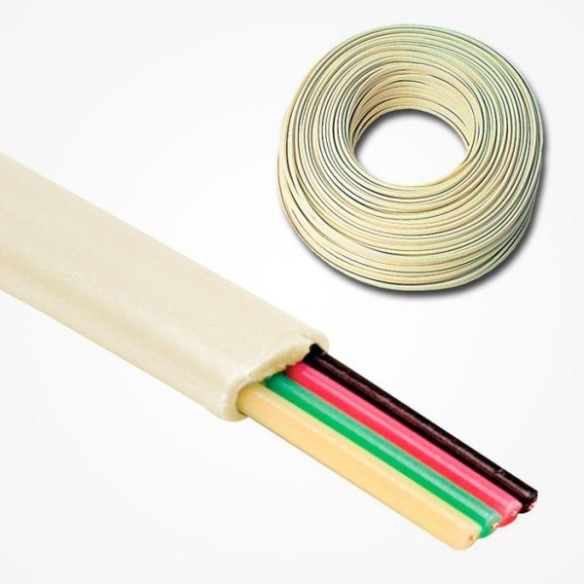 CABLE TELEFONO PLANO 4 VIAS 2.5X4.8 MARFIL