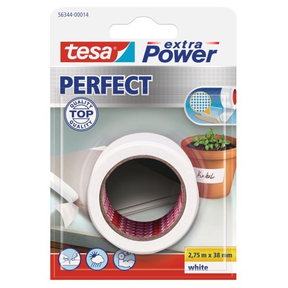 CINTA TEXTIL EXTRA POWER PERFECT TESA 2.75 M X 38 MM BLANCA