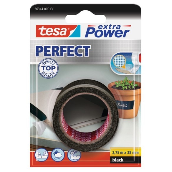 CINTA TEXTIL EXTRA POWER PERFECT TESA 2.75 M X 38 MM NEGRA