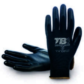 GUANTE POLIÉSTER NEGRO SIN COSTURAS. RECUBRIMIENTO POLIURETANO NEGRO EN PALMA. GALGA 13. 7