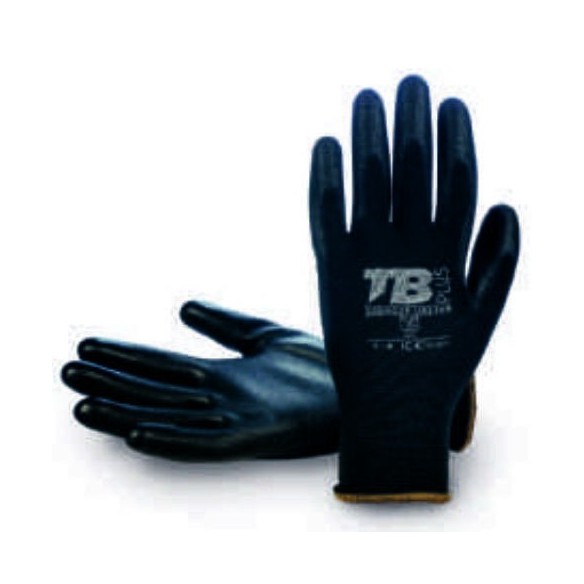GUANTE POLIÉSTER NEGRO SIN COSTURAS. RECUBRIMIENTO POLIURETANO NEGRO EN PALMA. GALGA 13. 8