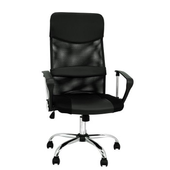 SILLA DE OFICINA CON ASIENTO SIMIEL PIEL MIXTO CON REJILLA TRANSPIRABLE Y BASE CROMADA