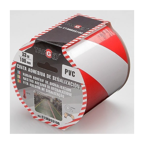CINTA SEÑALIZACION TARGET 33 M X 100 MM ROJA BLANCA