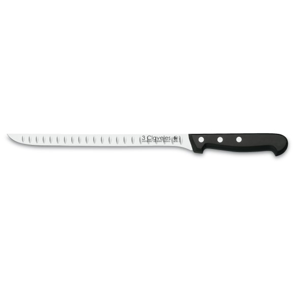 CUCHILLO JAMONERO ALVEOLADO I.POM 24 cm - 9.5 D 3CLAVELES