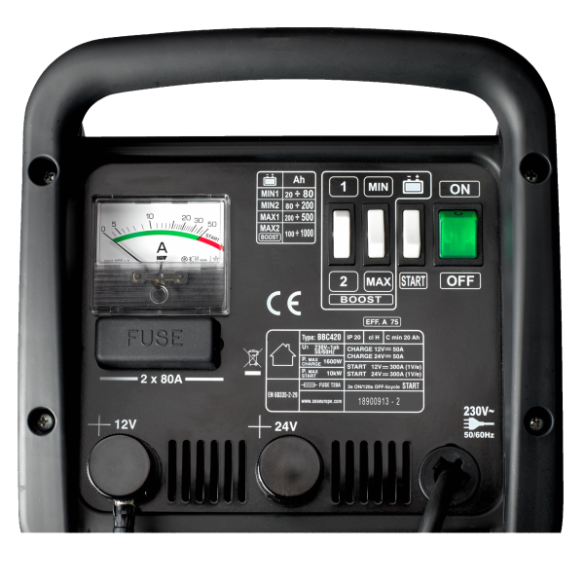 CARGADOR/ARRANCADOR BATERIA 12/24V CON RUEDAS BAHCO