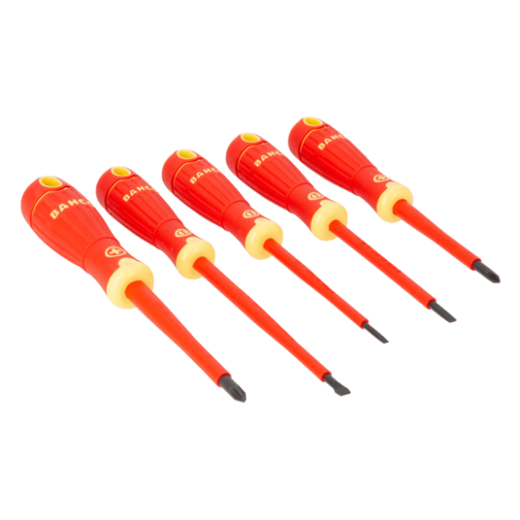 JUEGO DE 5 DESTORNILLADORES PHILLIPS RANURADOS AISLADOS BAHCO