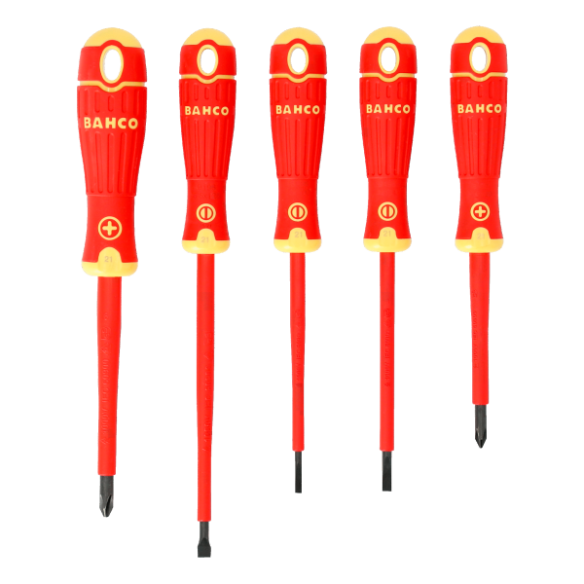JUEGO DE 5 DESTORNILLADORES PHILLIPS RANURADOS AISLADOS BAHCO