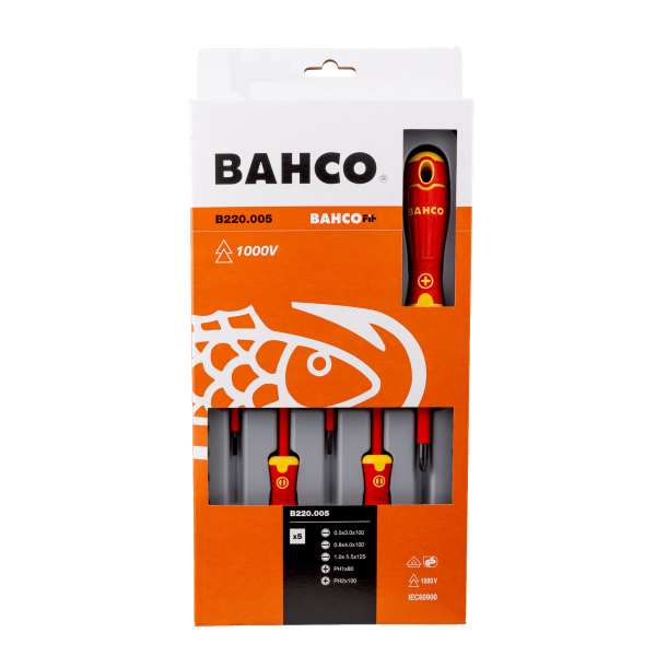 JUEGO DE 5 DESTORNILLADORES PHILLIPS RANURADOS AISLADOS BAHCO