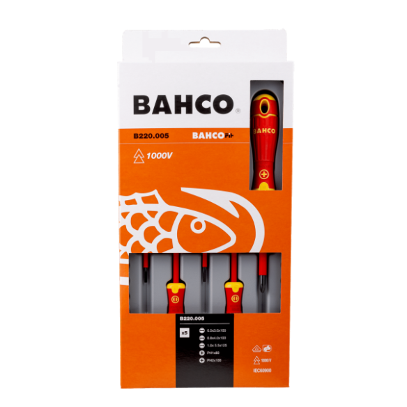 JUEGO DE 5 DESTORNILLADORES PHILLIPS RANURADOS AISLADOS BAHCO