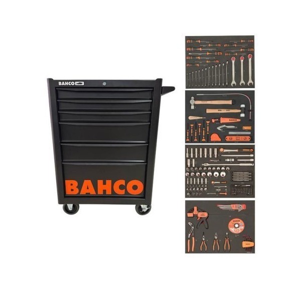 CARRO TALLER METALICO 6 CAJONES CON 198 PZAS BAHCO