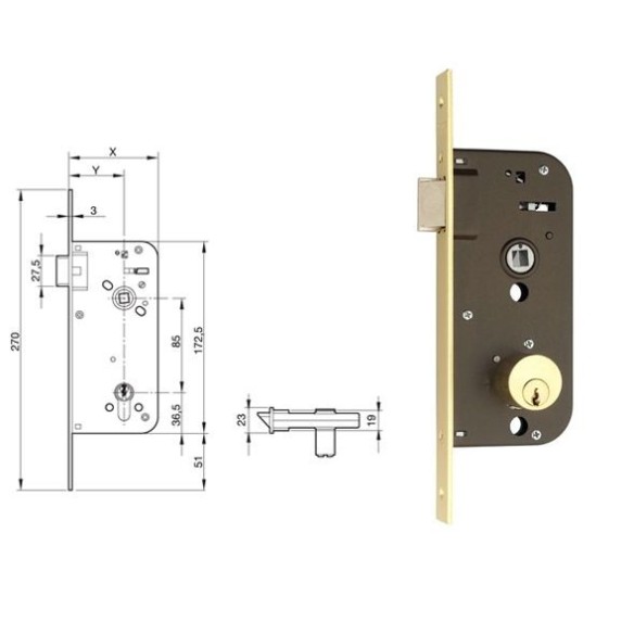 CERRADURA YALE 45-E DE 70 HIERRO LATONADO