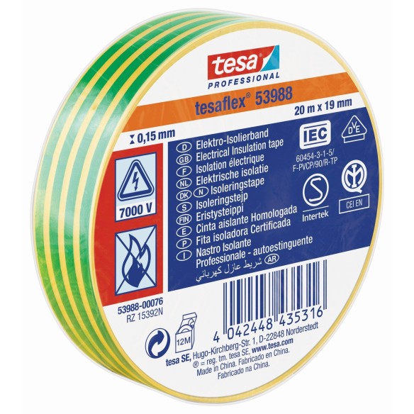CINTA AISLANTE  20X19 TESAFLEX VERDE/AMARILLO BEIERSDORF