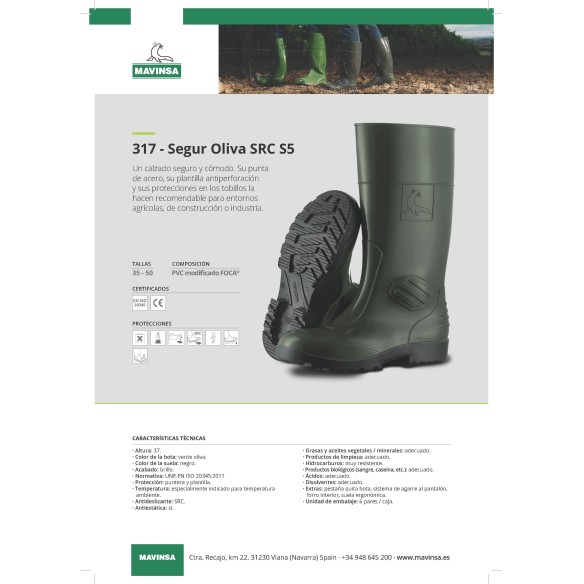 BOTA AGUA MAVINSA SEGUR OLIVA S5 PVC VERDE ALTA 217/317 T- 40