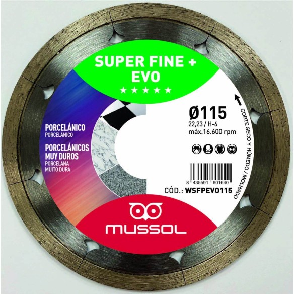 DISCO DIAMANTE MUSSOL SUPER FINE EVO PORCELANICO 115 MM