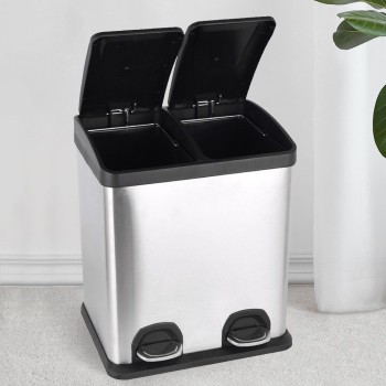 CUBO RECICLAJE INOX SS C/PEDAL 2X15LTS