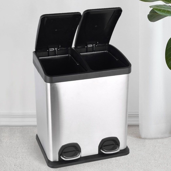 CUBO RECICLAJE INOX SS C/PEDAL 2X15LTS