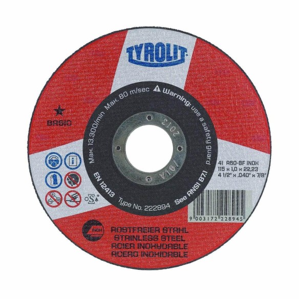 DISCO CORTE TYROLIT BASIC INOX 115X1 MM