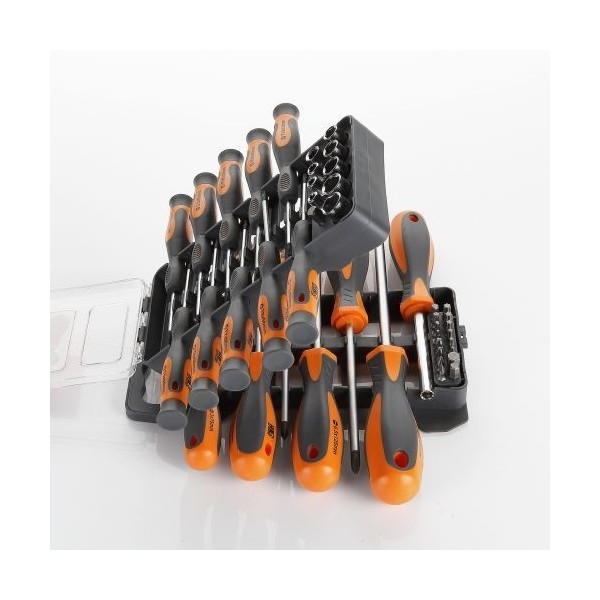 JUEGO COMBINADO DE DESTORNILLADORES, VASOS Y PUNTAS  44 PIEZAS EN ESTUCHE PLÁSTICO HR