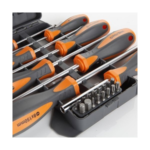 JUEGO COMBINADO DE DESTORNILLADORES, VASOS Y PUNTAS  44 PIEZAS EN ESTUCHE PLÁSTICO HR