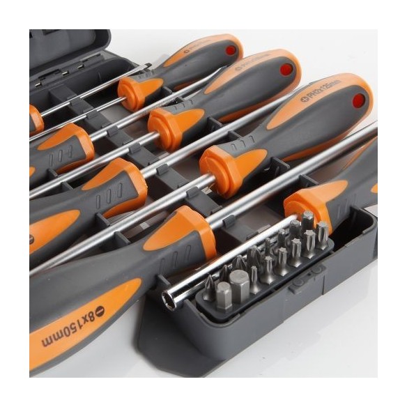 JUEGO COMBINADO DE DESTORNILLADORES, VASOS Y PUNTAS  44 PIEZAS EN ESTUCHE PLÁSTICO HR