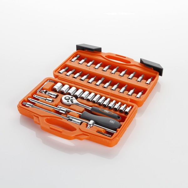 JUEGO DE LLAVES DE VASO Y ACCESORIOS 1/4" 46 PIEZAS HR ALYCO