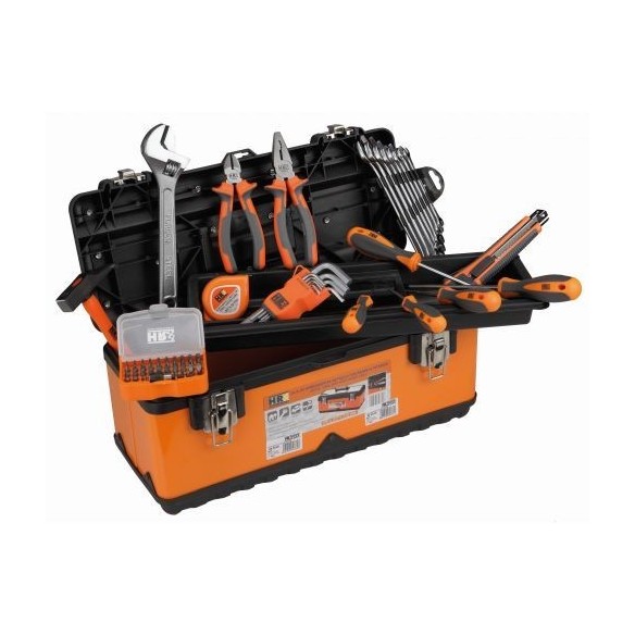 CAJA METÁLICA CON BANDEJA INTERIOR Y 59 HERRAMIENTAS HR